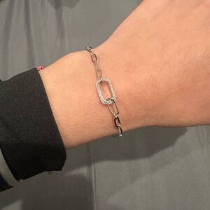 Silver paperclip chain bracelet with pave accent 8inch chain.